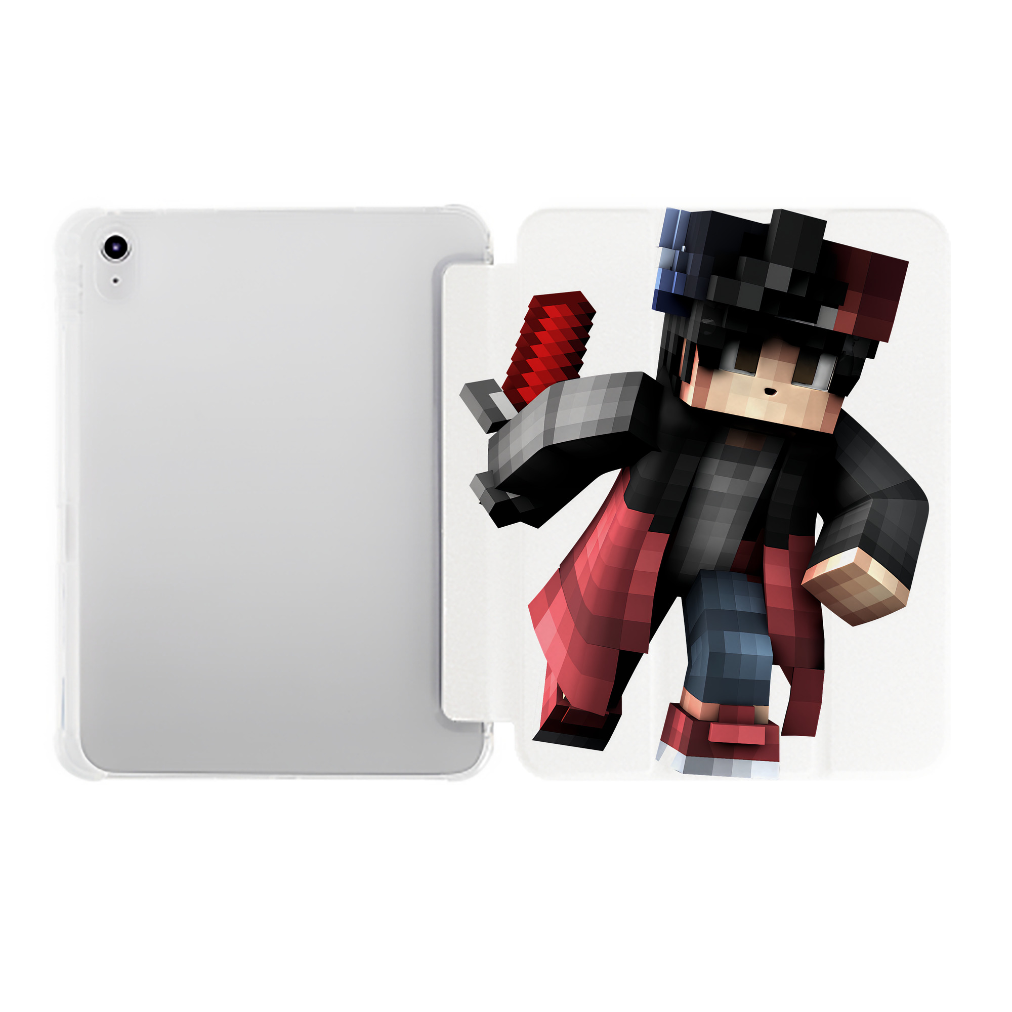 （画像用） マインクラフト ブロックの世界 Minecraft MC Block world IPad ケース ペン収納付き 三つ折りスタンド PUレザー×シリコン 対応機種9.5/10.5/10.9インチ